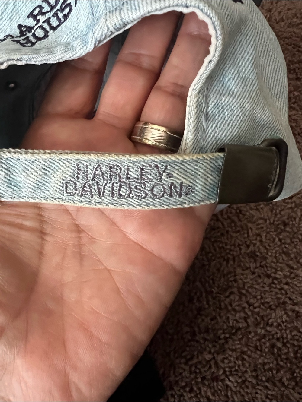 Vintage Harley-Davidson Light Blue Denim Baseball Cap w/suede hat bill. - Picture 3 of 6